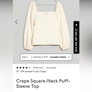 NWT Madewell square neck puff sleeve top